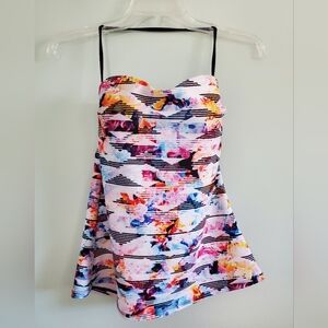 Kenneth Cole Multicolor Floral Stripe Cami Top - Black Straps